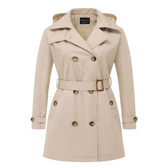 NEW Trench Coat Double-Breasted Classic Lapel Detachable Hood 2X - Picture 1 of 8